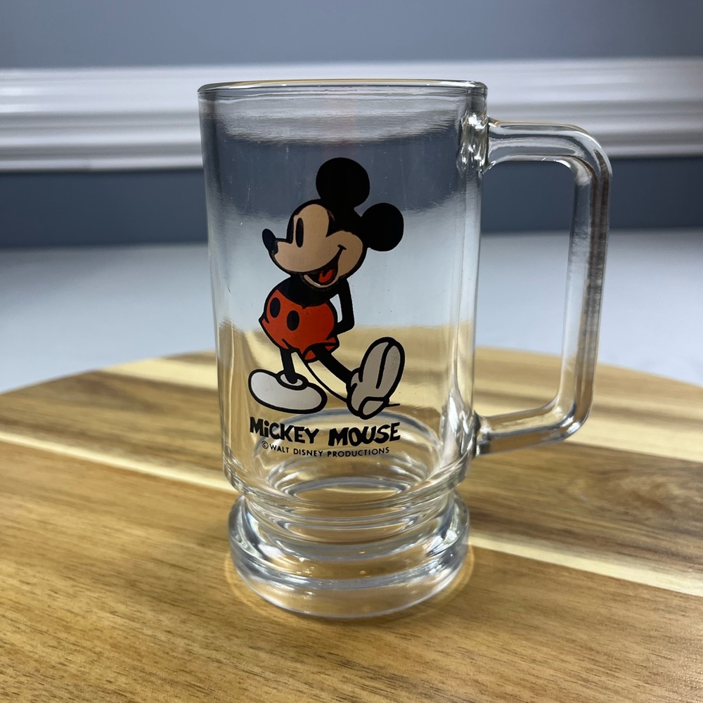 Vintage Disney Mickey Mouse Clear Glass Footed Mug